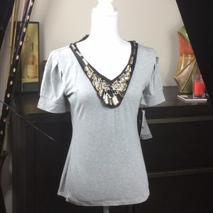 Embellished Heather Gray Top